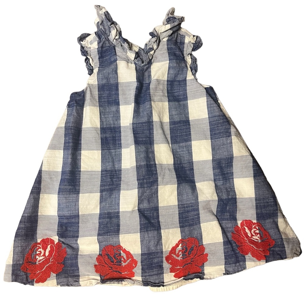 Janie and Jack blue and white check dress with red flower patriotic summer 2T